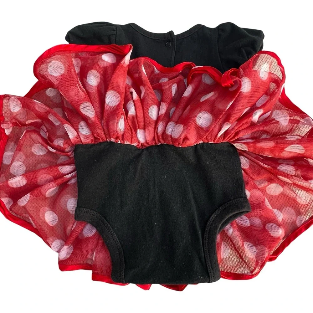 Disney Baby Dress Newborn 3 months Minnie Mouse Red Black Sequins Bow Snaps